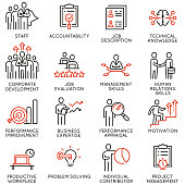 Vector set of linear icons related to human resource management. Mono line pictograms and infographics design elements - part 1