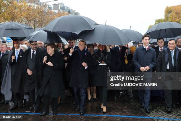 Morocco's Prince Moulay Hassan, Moroccan King Mohammed VI, German Chancellor Angela Merkel, French President Emmanuel Macron and his wife Brigitte...