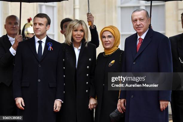 French President Emmanuel Macron and French First Lady Brigitte Macron welcome Recep Tayyip Erdogan President of Turkey and his wife Emine Erdogan...