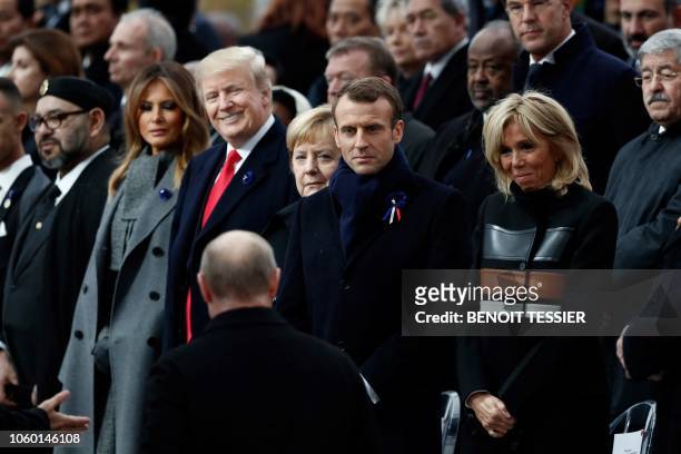 Moroccan King Mohammed VI, US First Lady Melania Trump, US President Donald Trump, German Chancellor Angela Merkel, French President Emmanuel Macron...