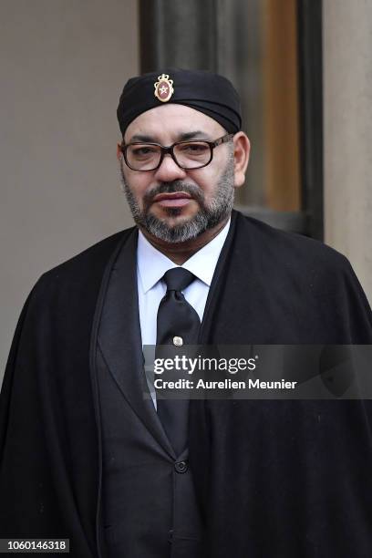 Mohammed VI King of Morocco arrives for the commemoration of the 100th anniversary of the end of WWI at Elysee Palace on November 11, 2018 in Paris,...