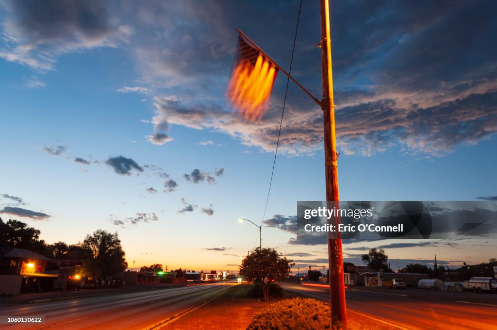 American Flag along rural town road