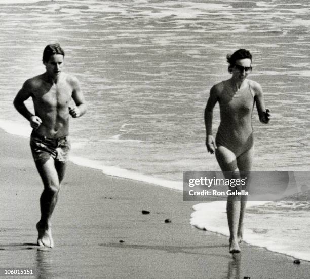 Kevin O'Neal and Anjelica Huston during Anjelica Huston Sighted on a Beach in Malibu - March 23, 1978 at Malibu in Malibu, California, United States.