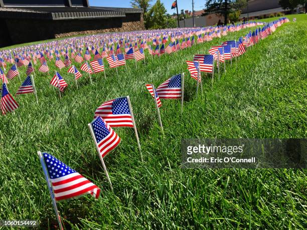 9/11 memorial flags in park on september 11 - 9 11 memorial stock pictures, royalty-free photos & images