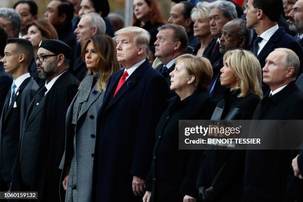 Morocco's King Mohammed VI and his son Crown Prince Hassan Moulay , US First Lady Melania Trump , US President Donald Trump , German Chancellor...