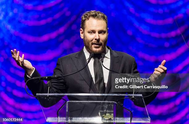 Entrepreneur Sean Parker speaks on stage at the Philly Fights Cancer: Round 4 at The Philadelphia Navy Yard on November 10, 2018 in Philadelphia,...