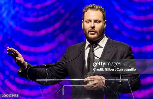 Entrepreneur Sean Parker speaks on stage at the Philly Fights Cancer: Round 4 at The Philadelphia Navy Yard on November 10, 2018 in Philadelphia,...