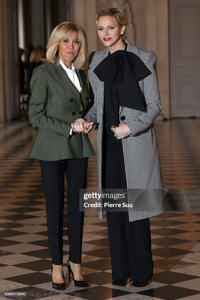 French President's Wife Brigite Macron Welcomes Head Of States' Partners At Chateau De Versailles