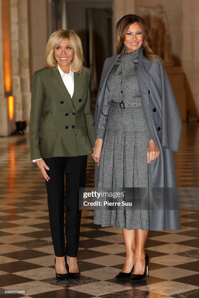 French President's Wife Brigite Macron Welcomes Head Of States' Partners At Chateau De Versailles