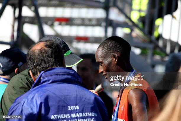 Misoi Brimin Kipkorir of Kenya enters the Panathenaic stadium and wins the 36th Athens Classic Marathon in Athens, Greece, November 11, 2018.