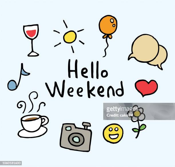hello weekend - weekend activities stock illustrations