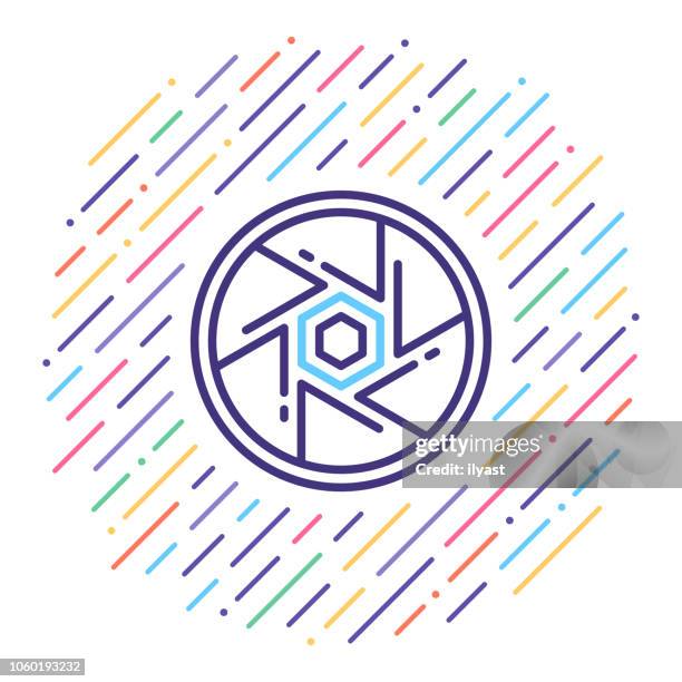 camera shutter line icon illustration - aperture stock illustrations