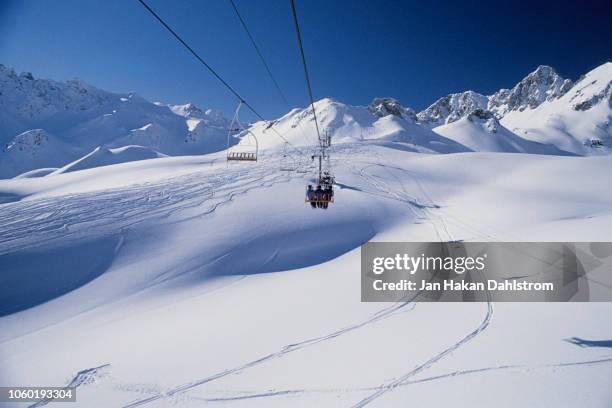 sky lift across mountains, tignes, france - tignes stock pictures, royalty-free photos & images