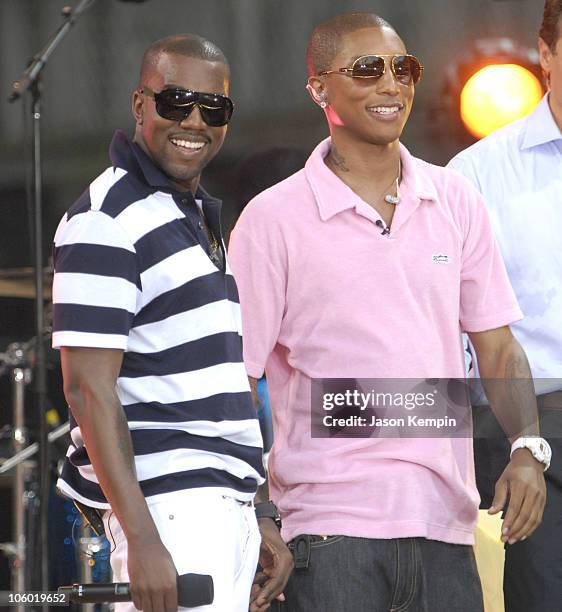 Kanye West and Pharrell during Pharrell and Kanye West Perform on "Good Morning America" - August 4, 2006 at Bryant Park in New York City, New York,...