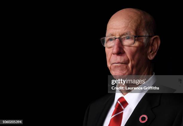 Sir Bobby Charlton looks on prior to the Premier League match between Manchester City and Manchester United at Etihad Stadium on November 11, 2018 in...