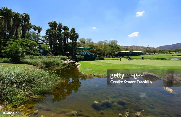 General view of the ninth hole during the final round of the Nedbank Golf Challenge at Gary Player CC on November 11, 2018 in Sun City, South Africa.