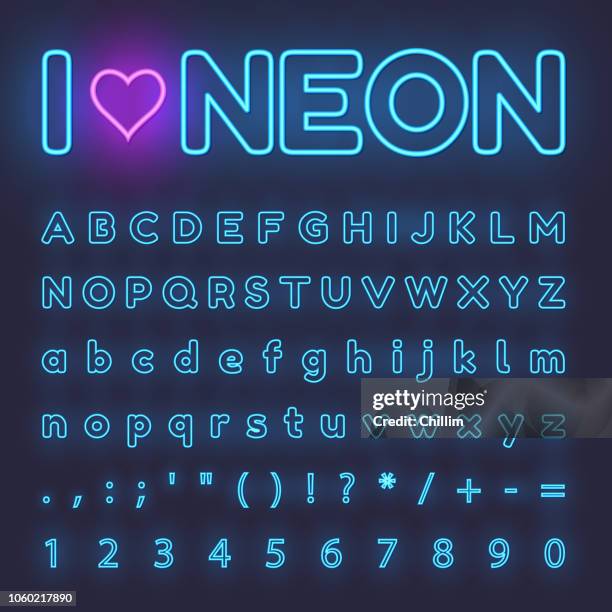 illustrazioni stock, clip art, cartoni animati e icone di tendenza di alfabeto neon - luce ultravioletta