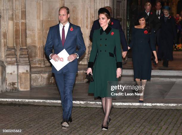 Prince William, Duke of Cambridge and Catherine, Duchess of Cambridge followed by Prince Harry, Duke of Sussex and Meghan, Duchess of Sussex leave...