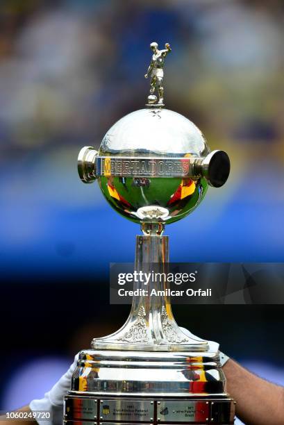 Detail of Copa Libertadores trophy prior the first leg match between Boca Juniors and River Plate as part of the Finals of Copa CONMEBOL Libertadores...