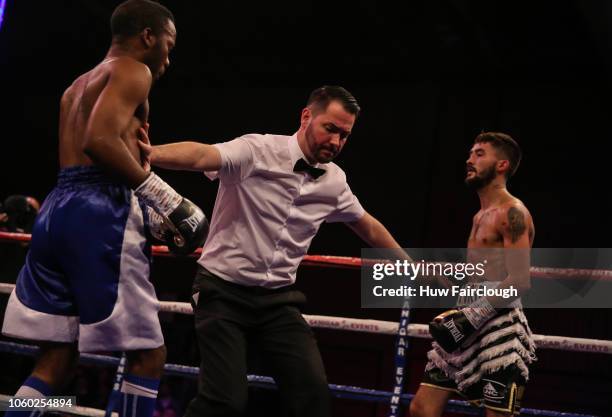 Andrew Selby Black Shorts of Wales v Adam Yahaya of Tanzania, battle it out in a flyweight contest. Selby won by TKO round 3 on October 27th 2018 In...