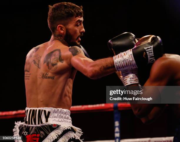 Andrew Selby Black Shorts of Wales v Adam Yahaya of Tanzania, battle it out in a flyweight contest. Selby won by TKO round 3 on October 27th 2018 In...