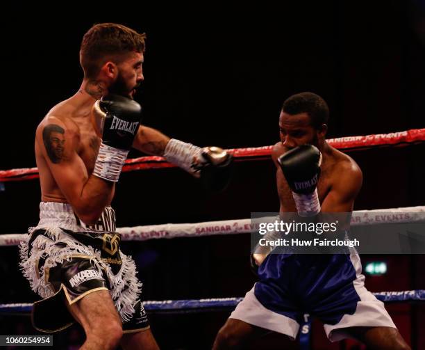 Andrew Selby Black Shorts of Wales v Adam Yahaya of Tanzania, battle it out in a flyweight contest. Selby won by TKO round 3 on October 27th 2018 In...