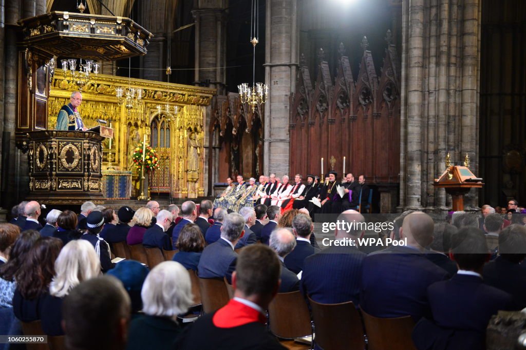 The Queen Attends A Service At Westminster Abbey Marking The Centenary Of WW1 Armistice