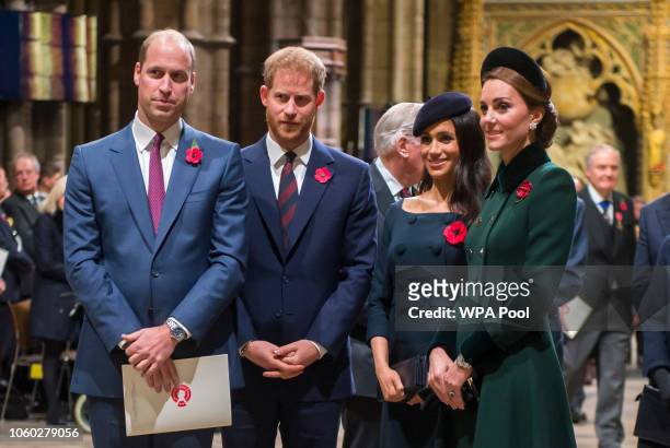Prince William, Duke of Cambridge and Catherine, Duchess of Cambridge, Prince Harry, Duke of Sussex and Meghan, Duchess of Sussex attend a service...
