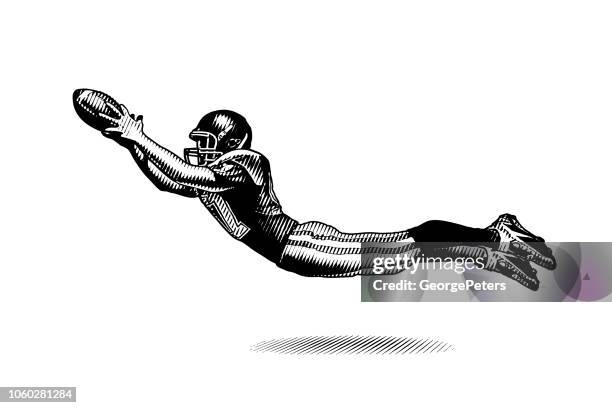 ilustrações de stock, clip art, desenhos animados e ícones de american football wide receiver making great catch - receiver