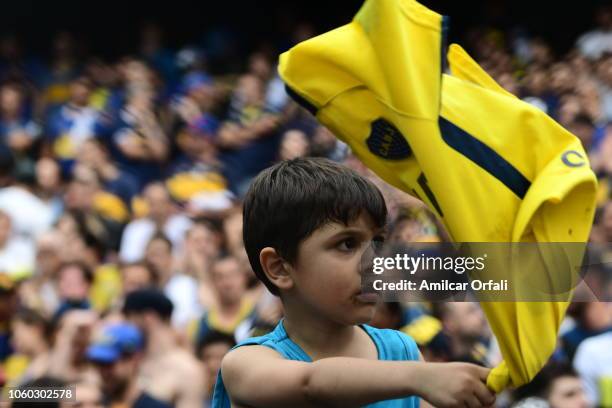 Fan of Boca Juniors looks on during the first leg match between Boca Juniors and River Plate as part of the Finals of Copa CONMEBOL Libertadores 2018...