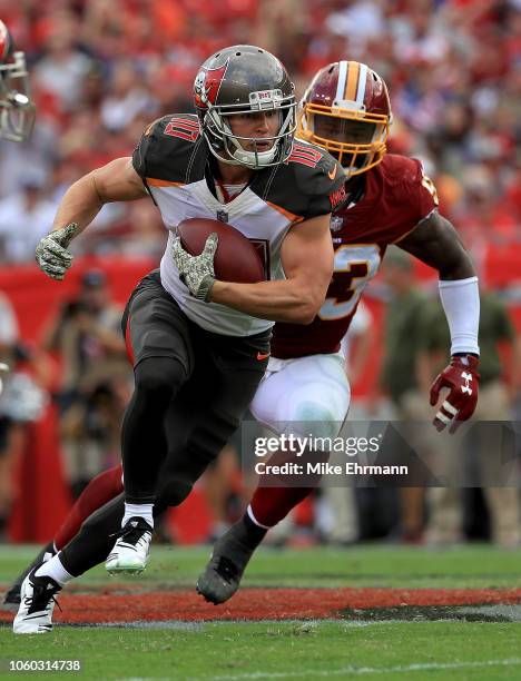 Adam Humphries of the Tampa Bay Buccaneers rushes after a catch during a game against the Washington Redskins at Raymond James Stadium on November...