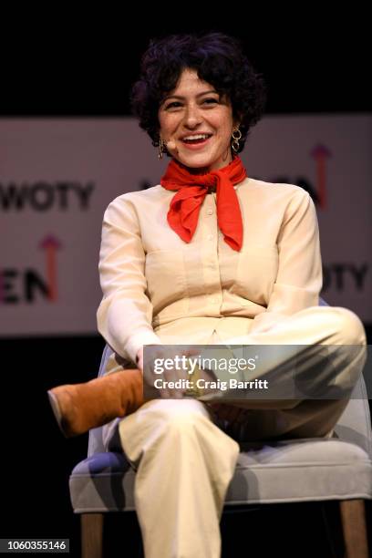 Alia Shawkat speaks onstage during "The Benefits of Being an Outlier" panel discussion at 2018 Glamour Women Of The Year Summit: Women Rise at Spring...