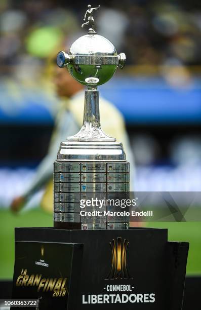Detail of Copa Libertadores trophy before the first leg match between Boca Juniors and River Plate as part of the Finals of Copa CONMEBOL...