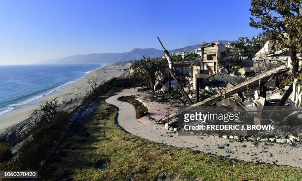 This photo shows the remains of a beachside luxury home along the Pacific Coast Highway community of Point Dume in Malibu, California, on November 11...