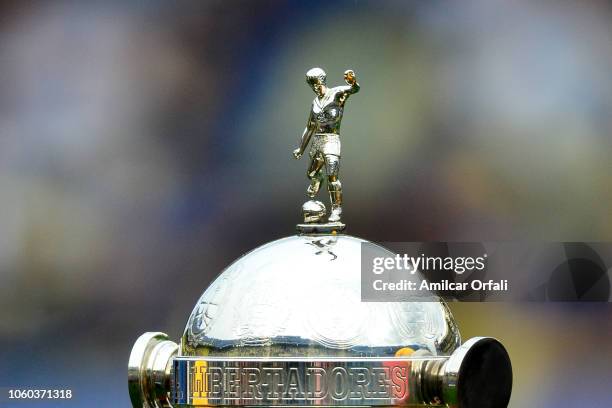 Detail of the Copa Libertadores Trophy during the first leg match between Boca Juniors and River Plate as part of the Finals of Copa CONMEBOL...