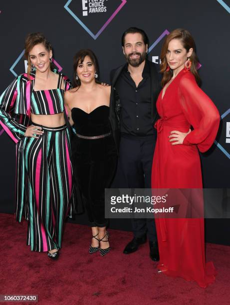 Katherine Barrell, Emily Andras, Tim Rozon, and Melanie Scrofano attend attends the People's Choice Awards 2018 at Barker Hangar on November 11, 2018...