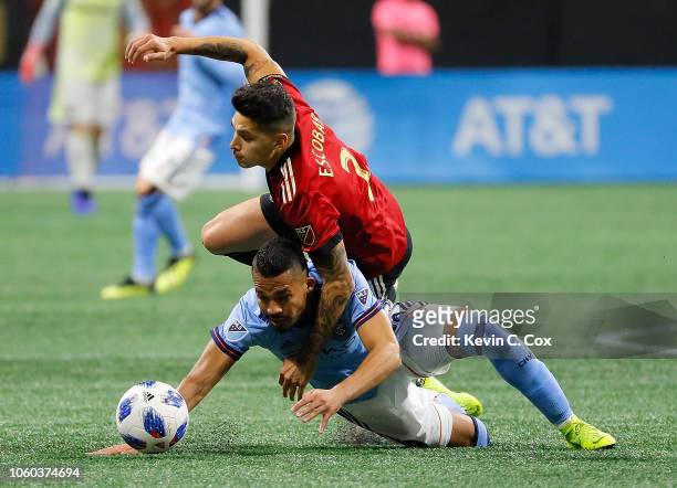 Yangel Herrera of New York City challenges Franco Escobar of Atlanta United during the Eastern Conference Semifinals between New York City FC and...