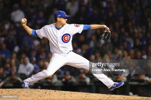 Kyle Hendricks of the Chicago Cubs pitches during the National League Wild Card game against the Colorado Rockies at Wrigley Field on Tuesday,...