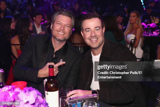 Pictured: Blake Shelton and Carson Daly during the 2018 E! People's Choice Awards held at the Barker Hangar on November 11, 2018 -- NUP_185072 --