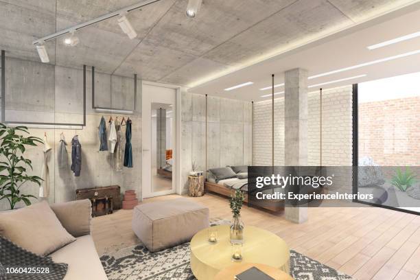 modern studio loft interior - man made structure stock pictures, royalty-free photos & images