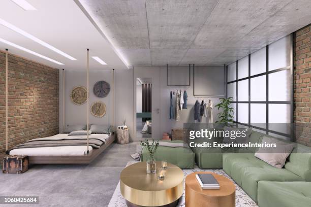 modern studio loft interior - decorating loft imagens e fotografias de stock