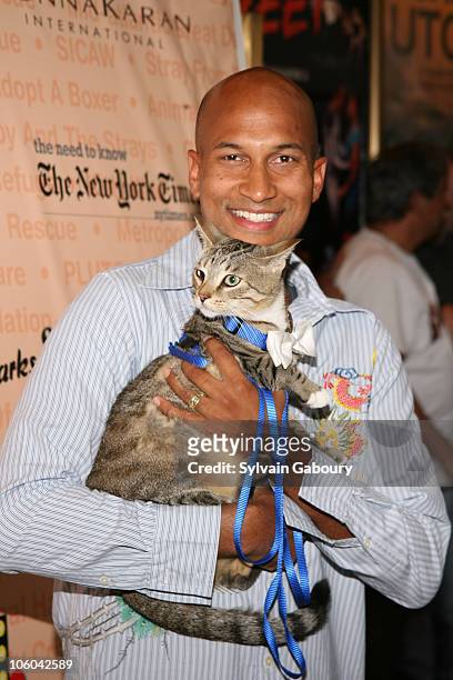 Keegan Michael Key with cat, Fred during Broadway Barks! 8 at Shubert Alley in New York, NY, United States.