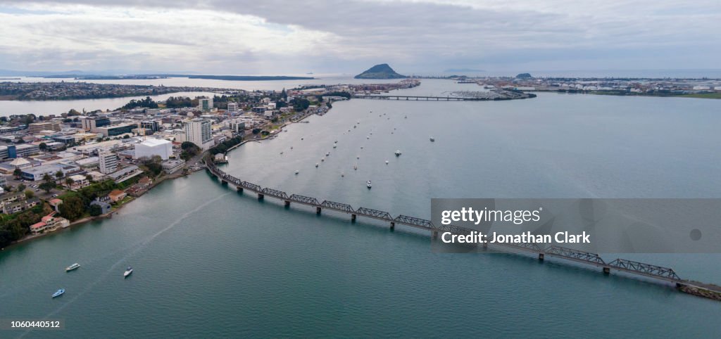 Aerial over Tauranga city, New Zealand