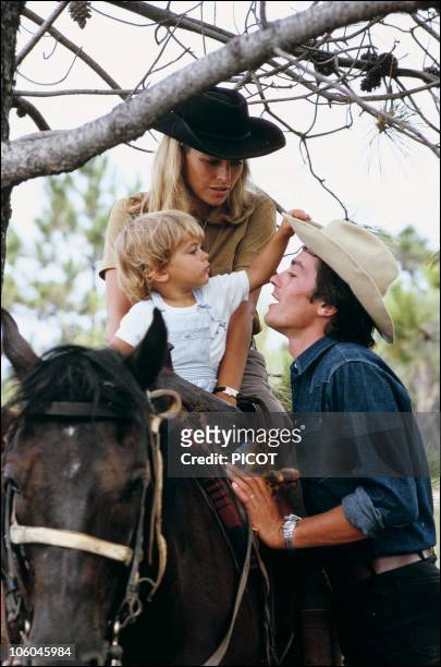 French actor Alain Delon with wife Nathalie and son Anthony in 1966 in France.