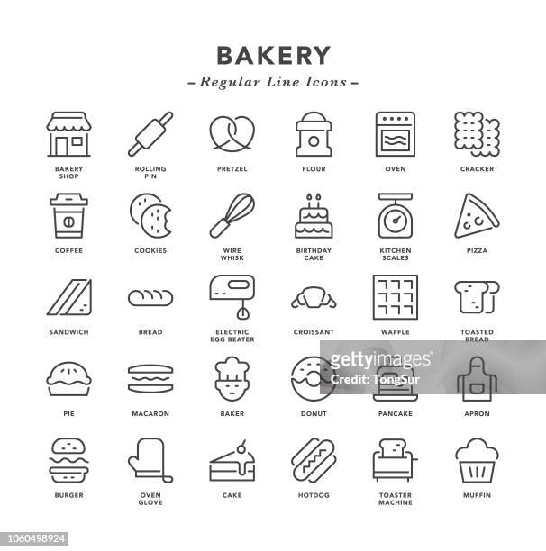 bildbanksillustrationer, clip art samt tecknat material och ikoner med bageri - vanlig linje ikoner - biskvi