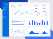 Infographic dashboard template with flat design graphs and charts. Information Graphics elements.