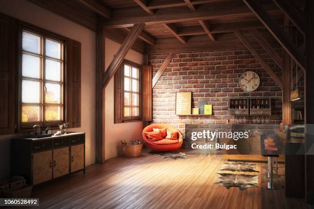 warm en gezellig interieur (party thema) - ontmoetingshuis stockfoto's en -beelden