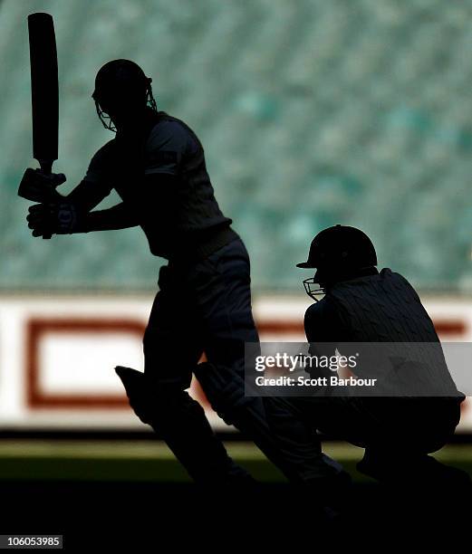 Darren Pattinson of the Bushrangers bats during the Sheffield Shield match between the Victorian Bushrangers and the Tasmanian Tigers at Melbourne...