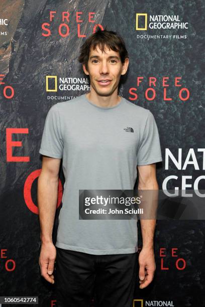 Featured climber Alex Honnold attends the screening of "Free Solo" hosted by Tim McGraw at SilverScreen Theater at the Pacific Design Center on...