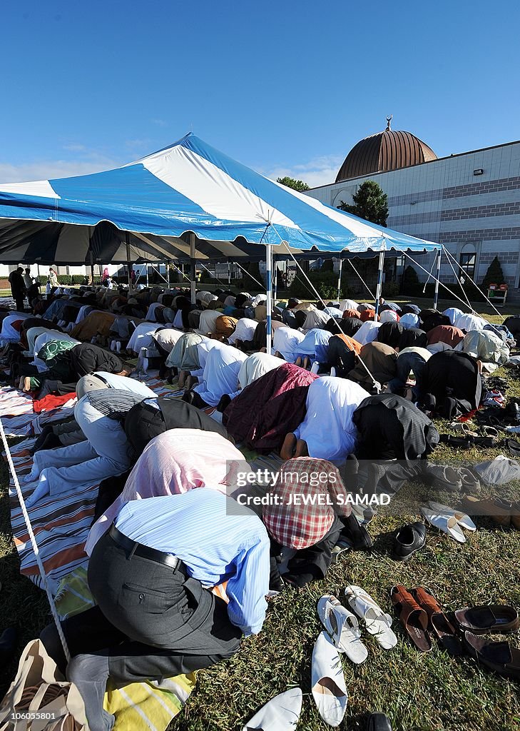 Muslims take part in a special Eid-al-Fi